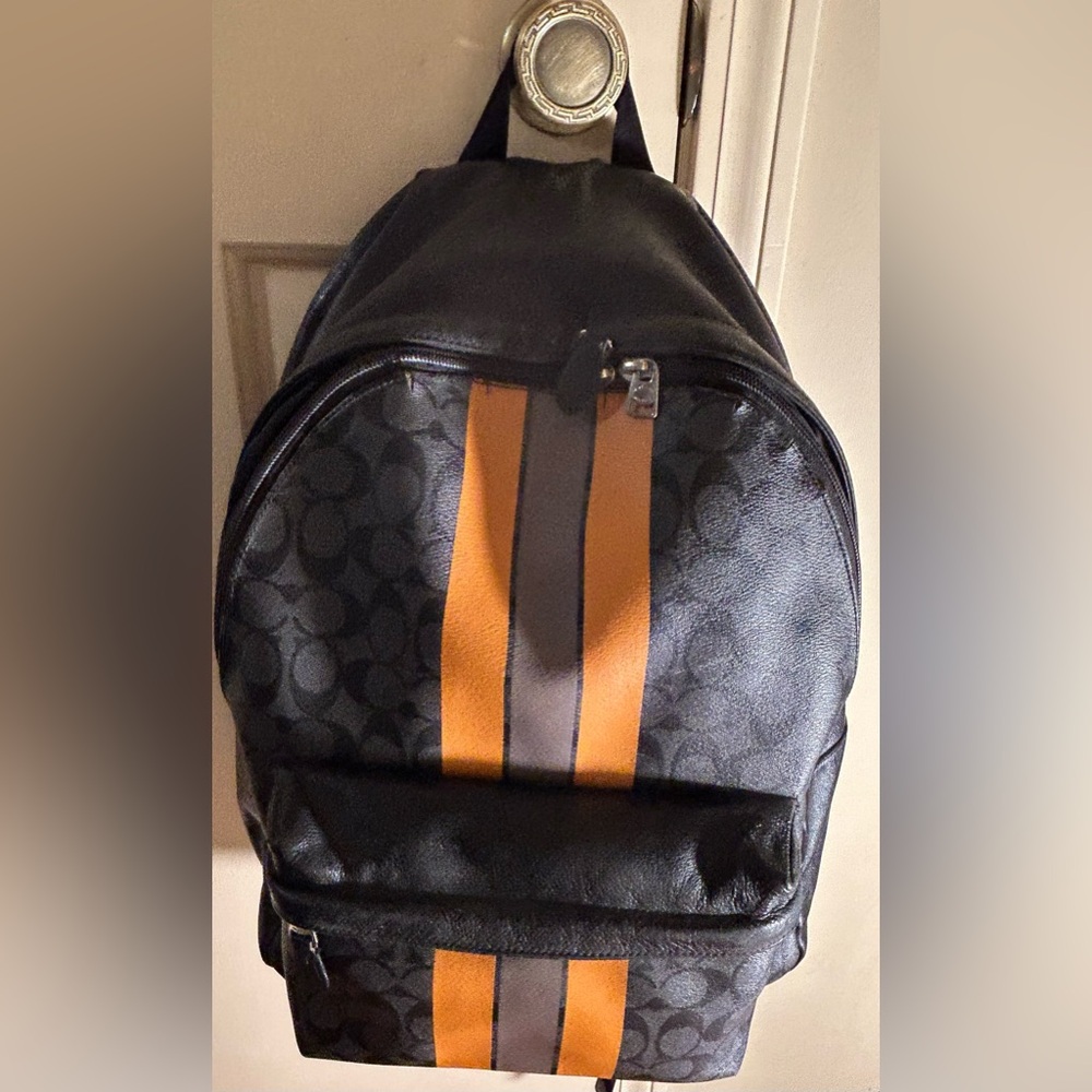 Coach Charles Varsity Men's Black/Charcoal and Orange Backpack - Picture 9 of 15